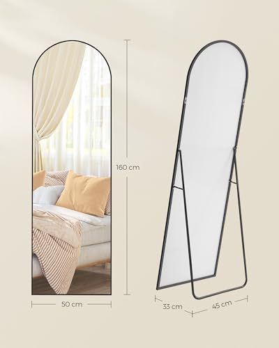 SONGMICS Specchio a Figura Intera, 160 x 50 cm, Specchio da Terra ad Arco con Supporto, Cornice in Lega di Alluminio, Vetro Temperato, Camera da Letto Soggiorno, Nero Inchiostro LFM031B01 - Immagine 5