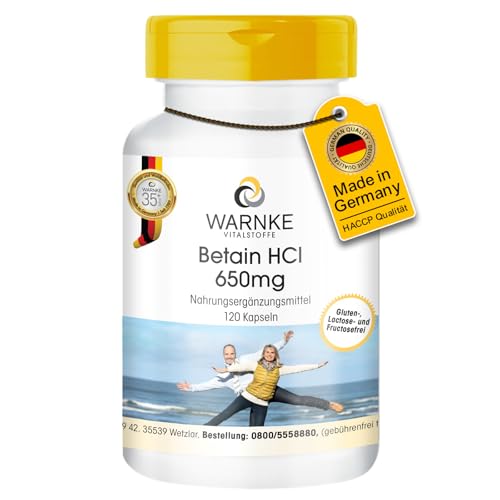 Betaína HCL 650mg – Clorhidrato de Betaína – 120 cápsulas | Warnke Vitalstoffe - Calidad de farmacia alemana