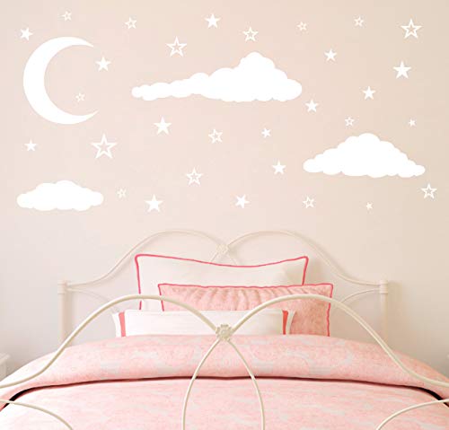 Gestyz Moon Stars And Clouds Wall Decals Kids Wall Decoration Nursery Wall Decal Wall Decal For Nursery Vinyl Wall Stickers For Children Baby Kids Boys Girls Bedroom(Y08) (White) #TOP4