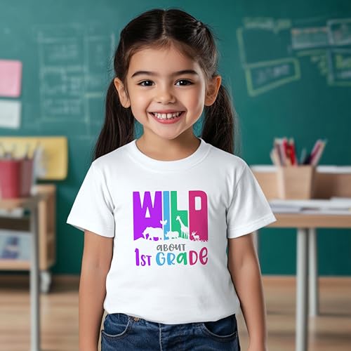 Wild About First Grade #2 Kids Shirts, YS - YXL, Girls, Zoo Animals, Great for The First Day of School Or Everyday Wear2