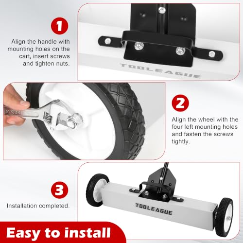 Image of TOOLEAGUE 24 inch Rolling Magnetic Sweeper with Wheels,Telescoping Adjustable Handle,50LBS Capacity Magnet Roller,Magnetic Foldable Tray, 25LBS Pickup Pen,3Pcs Magnet Sweeper Set