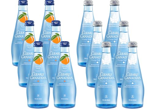 Image of Clearly Canadian Sparkling Flavored Water, 11 oz Glass Bottles - Variety of Refreshing Flavors, Premium Carbonated Beverage, Available in 12-Pack and 24-Pack Options (12 Pack, Sparkling /Peach)
