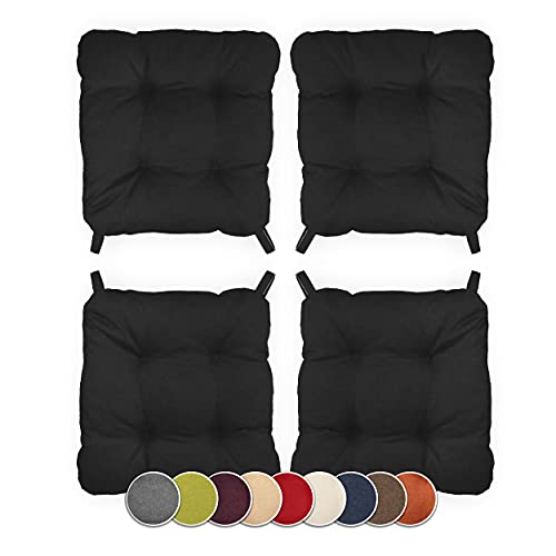 sunnypillow Lot de 4 galettes de Chaise en Forme de trapèze Assise Confortable avec Bande de Velcros Intérieure extérieure Dimensions: 40 (arrière) 35 (derrière) x 40 x 8 cm Noir Cover