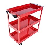 3 Tier Rolling Tool Cart, 450 Lbs Capacity Service SART with Wheels, Heavy Duty Steel Utility Cart w/Lockable Wheels, Industrial Service Cart for Garage, Warehouse, Workshop (Bright Red)