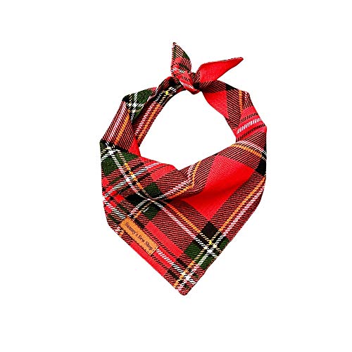 Sammy’s Sew Shop Scottish Tartan Dog Bandana - Red Tartan Plaid, Tie Back, Premium Upholstery Grade Fabric, Unique Design, Handmade in The USA, Available in X-Large