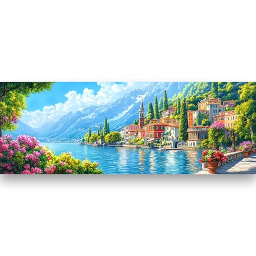 Bimkole 5D 大きい ダイヤモンドアート 風景 ダイヤモンドアート キット 絵画 湖畔の町 クロスステッチ フルドリル クリスタル ラインストーン 刺繍 DIY アート クラフト ホーム ウォールデコ 30x40 cm