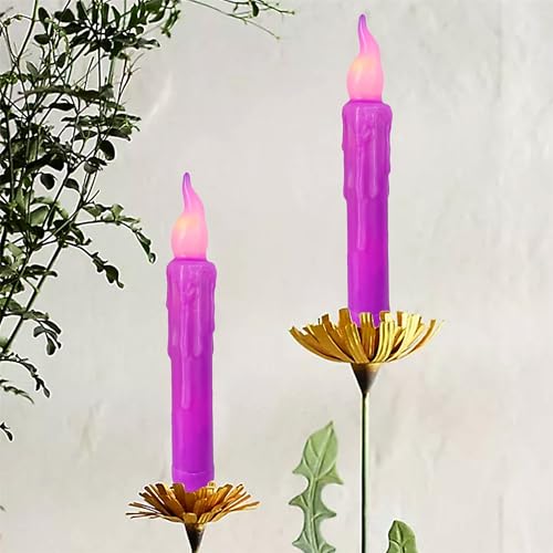 Image of Magical Candlesticks Flameless Taper Candle, 4pcs Real Wax LED Tapered Candles Remote Dipped Candle 6inches Battery Chandelier for Enchanting Weddings Harry Potter Inspired Vigils (Purple)