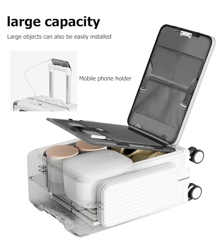 feilario 20in Aluminum Frame PC Carry On Luggage Tri-Zone Access Hard Shell Brake Wheels Suitcase with Cup Holder, Phone Holder, TSA Approved Lock (Green, 20in)3