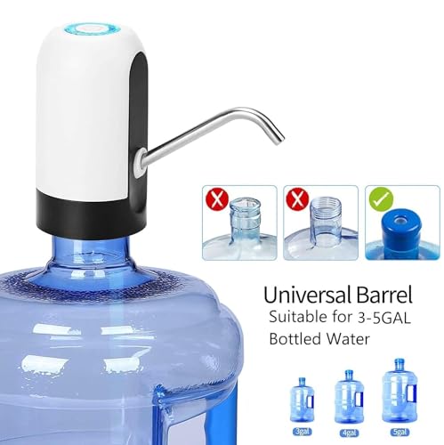 Image of Urdonda Automatic Portable Electric Drinking Water Dispenser Stainless-Steel 5 Gallon Bottle Pump with USB Charging and Switch (White)
