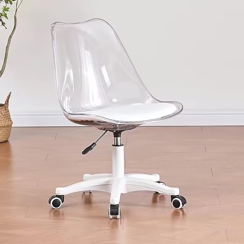 NAKEAH Chaise de Bureau Transparent avec Coussin, Chaise roulante en Acrylique sans Bras Chaise réglable Chaise pivotante en Plastique moulé de Bureau à Domicile avec Roues,A