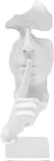 aboxoo Silence is Gold Thinker Statue, Modern and Simple Resin Things, Creative Abstract Figurine Sculptures for Entrance, Creative Room Home, Office Study, Piano Decor (White)