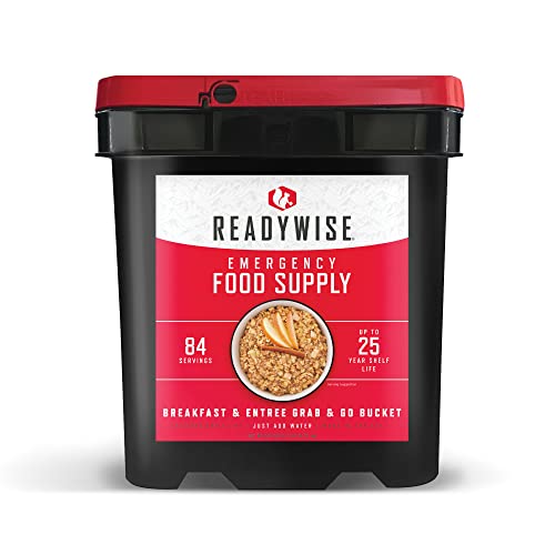 Readywise Emergency, Mre Meal Supply, Premade, Freeze Dried Survival Food, Hiking, Adventure & Camping Essentials, Individually Packaged, 25 Year Shelf Life, Breakfast & Entrée Bucket - 84 Servings #TOP9