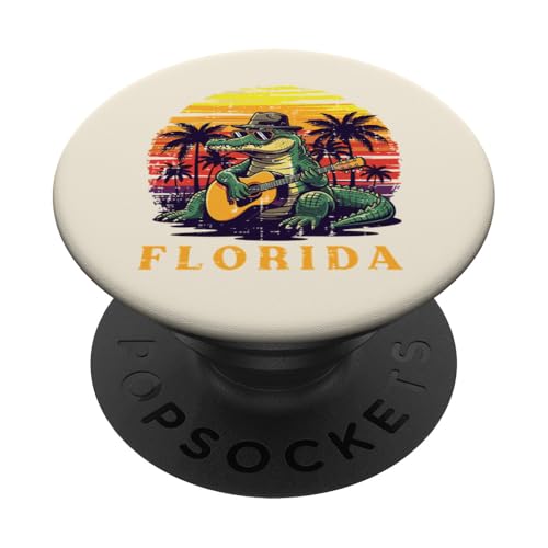 Summer Aliigator Guitar Florida Vacation Trip Hombres Mujeres Niños PopSockets PopGrip Adhesivo