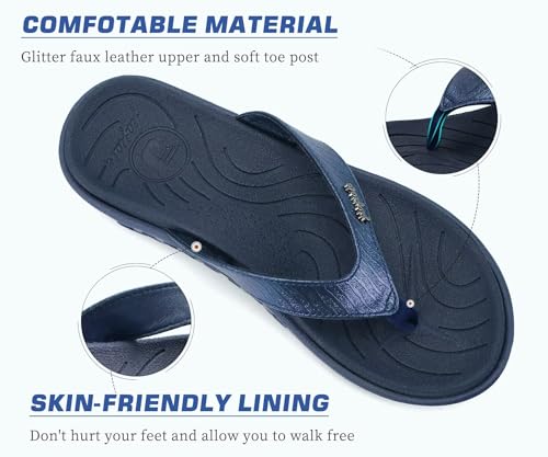 Image of jiajiale Womens Fashion Orthotic Flip Flops Ladies Slip On Lightweight Comfortable Thick Cushion Yoga Mat Thong Sandals With Plantar Fasciitis Arch Support