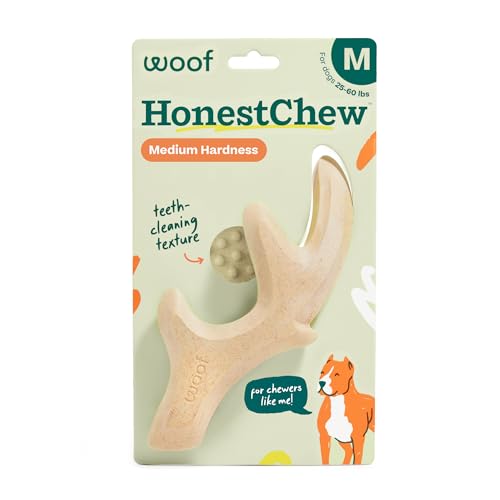 WOOF HonestChew Dog Toy Antler - Durable Dog Chew Toy - Made with Natural, Plant-Based Ingredients - Splinter-Resistant - Safer Than Dog Bones - Medium
