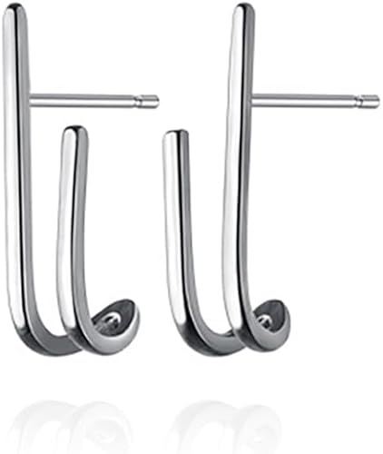 Miniatura 9 de Reffeer Solid 925 Sterling Silver Bar Open Hoop Earrings Huggie Studs for Women Teens Bar Half Hoop Earrings Huggie