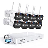 ZOSI Kit Cámara de Vigilancia WiFi 8CH 2K NVR Sistema y 8X 3MP Cámara de Seguridad IP, con Visión Nocturna, Detección de Movimiento, Alarma Sonora y Luminosa, Audio Bidireccional, 2TB HDD Incluido