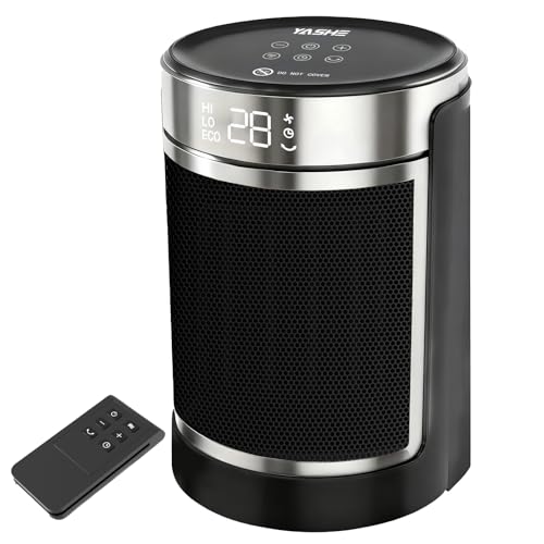 YASHE Calefactor Bajo Consumo PTC de 1500 W Con Ventilador y Ahorro de Energía, Control Remoto, Protección Contra, Oscilación de 70°, Sobrecalentamiento y Vuelco, Temporizador de 1 a 24 h