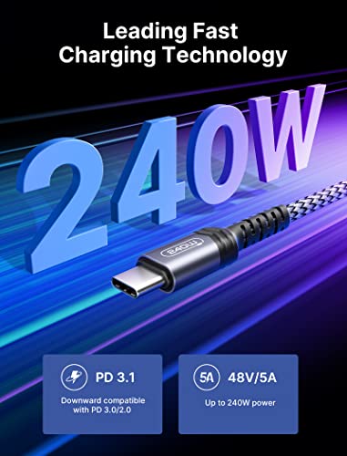 Image of JSAUX 240W USB C to USB C Cable 10FT, Type C Fast Charging Cord, Grey