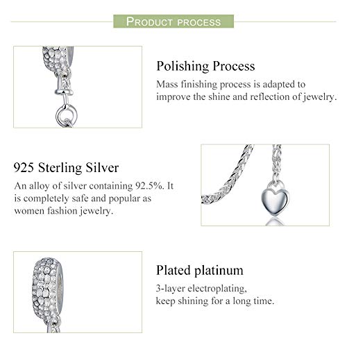 Image of ARTCHARM Heart Safety Chain Charm 925 Sterling Silver Beads fit European Charms Bracelet & Necklace