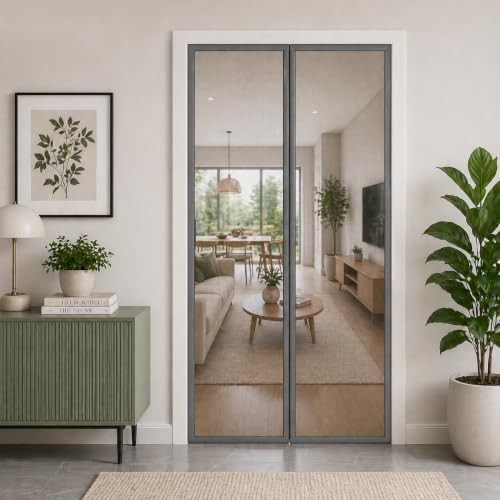 Image of Polyester Magnetic Mosquito Net for Door 210 * 100cm | Mosquito Curtain for All Types & Sizes Door Nets for Mosquitoes Auto-Closing Insect Screen to Keep Mosquitoes Out Black (1, Grey, 200 * 100cm)