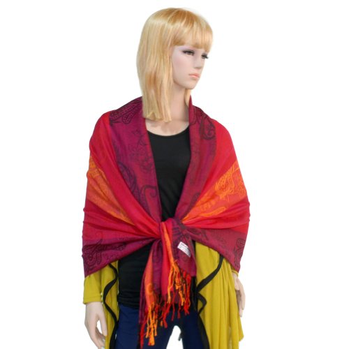 Blancho Pashmina Womens Pa A82 3 Multi Colors Rose Tassel Ends Pashmina4