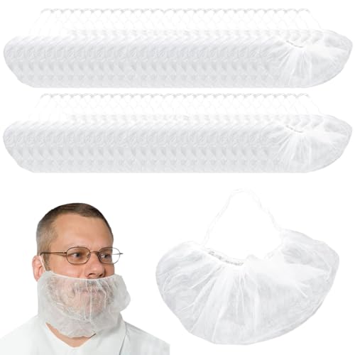 OUDQFCJ 100 Stück Weiß Bartnetz Einweg Hygiene Beard Mask Bartbinde Masken Bart mit elastischem Gummizug Bartschutz Maske lebensmitteltauglich Bartschutz