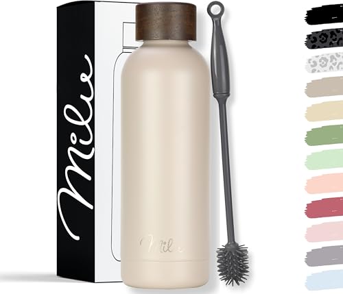 Milu Thermosflasche 500ml Isolierte Edelstahl Thermo Trinkflasche Thermoskanne Auslaufsichere Isolierflasche doppelwandig - Kohlensäure geeignet – inkl. Reinigungsbürste (Beige, 500ml)