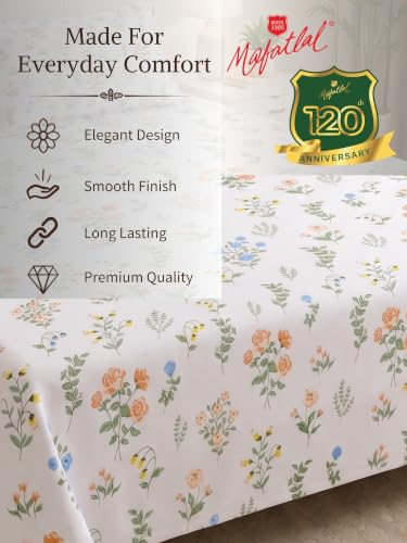 Image of Mafatlal 130 GSM Pearl Luxury Single Bedsheet with 1 Pillow Cover | 60 x 90 Inches | Premium Brushed Microfiber | Soft Feel, Strong Stitching, Easy Maintenance, All Season Bedding | White Floral