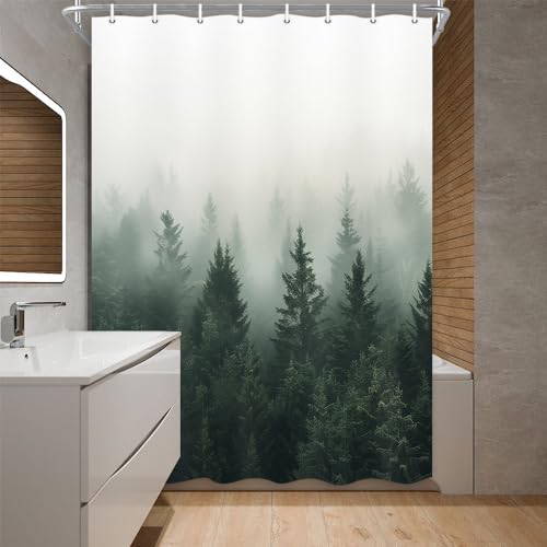 JAWO RV Shower Curtain Green Misty Forest Nature Shower Curtain