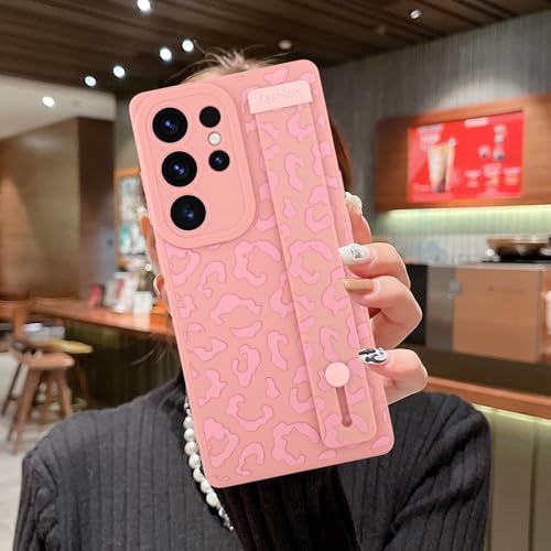 Image of Compatible with Samsung Galaxy S25 Ultra Case with Strap Wrist Pink