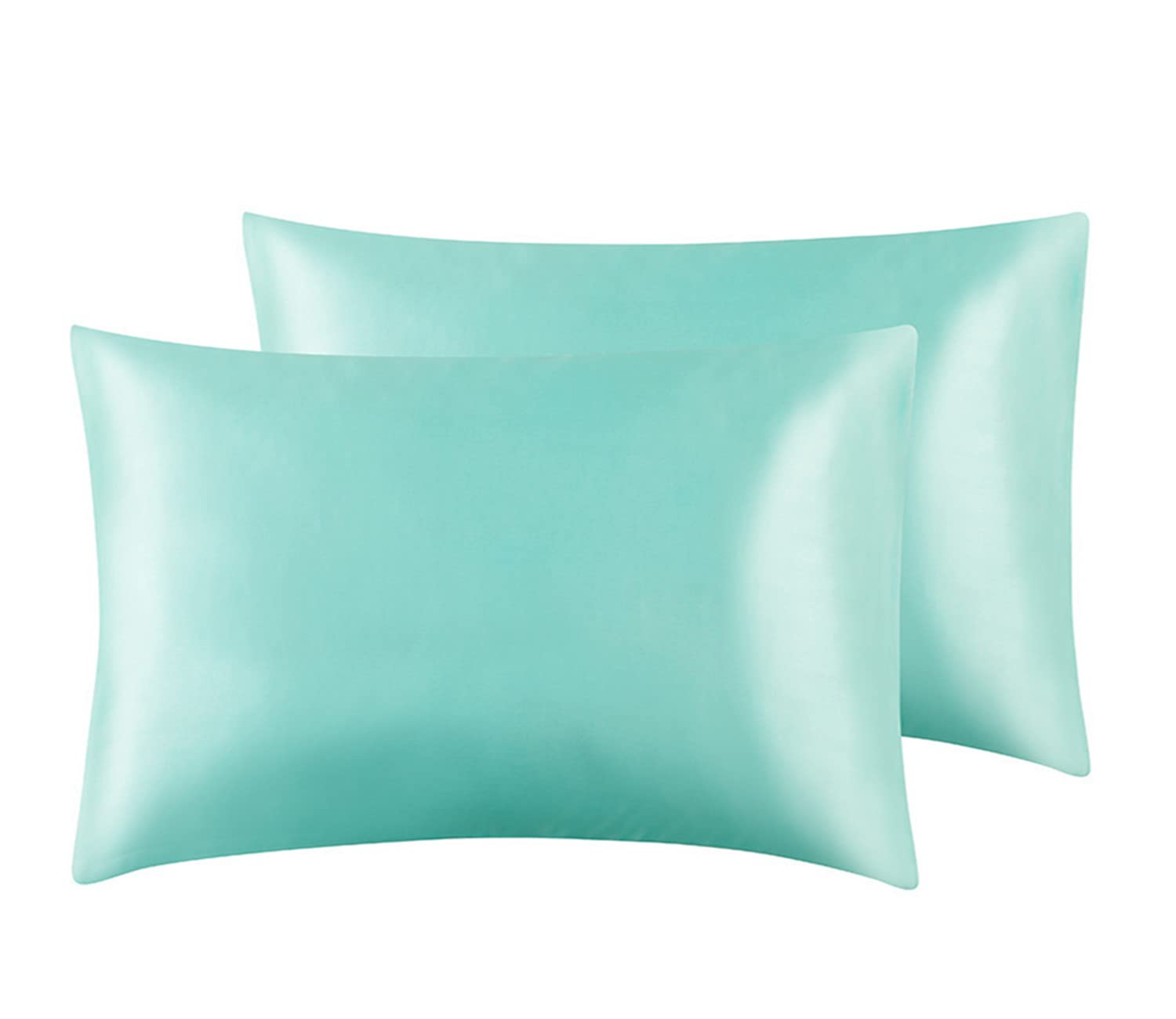 Paquete de 2 fundas de almohada de seda satinada suave de morera pura para cabello y piel con cierre de sobre (color turquesa, tamaño estándar (50 x 75 cm)