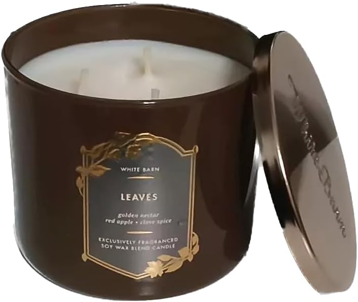 Leaves Candle - Crisp Fall Apples + Golden Nectar + Warm Clove Spice - Bath and Body 3 Wick Strong Scented Candle - Large, 14.5 Ounces - Fall Candles, 2024.