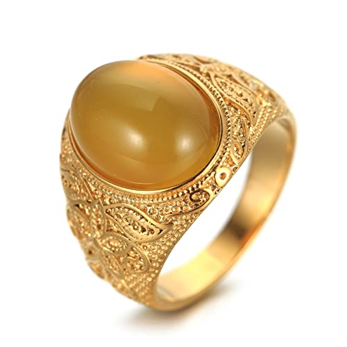 Ayoiow Bague en Acier Inoxydable Homme,Bagues Hommes Chevaliere Jaune Bague Fleur Vintage avec...