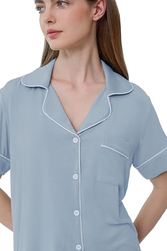 Image of Joyaria Women's Cooling Bamboo Viscose Pajamas Shorts Set Button Front | Moisture Wicking, Cool & Lightweight, Breathable PJs for Night Sweats
