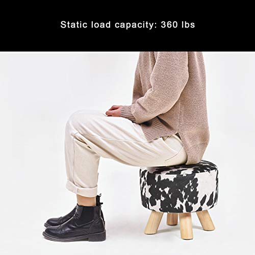 Homebeez Small Round Ottoman Foot Stool Rest With Non-Skid Legs (Black Cow) #TOP3