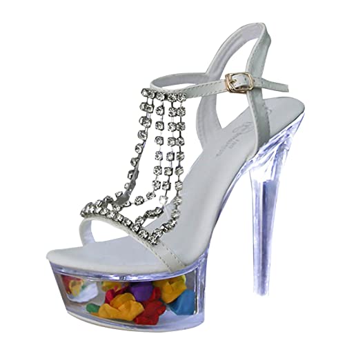 Sandales d'été habillées anti-glisse à talon haut 13 cm blanc cristal taille 39