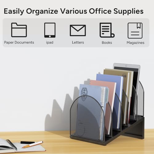 Image of File Organizer for Desk, File Folder Organizer with 5-Section Vertical Rack, Suitable for Home Office Document Organization and Storage (Black)