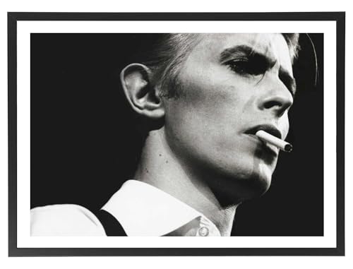 Générique Tableau David Bowie 70 x 50 cm avec cadre en bois noir inclus - Affiche décoration musique noir et blanc