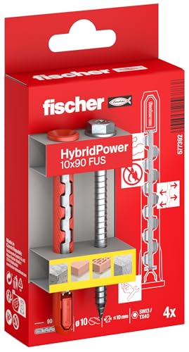fischer HybridPower 10 x 90 FUS, chevilles pour une capacité de charge et une sécurité maximales, montage simple sans outil de pose, universel pour...
