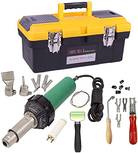 1400Wプラスチック溶接機溶接ツール、ホットエア溶接ガンピストルPVC PE溶接機キットセット、バタフライフローリング溶接キット付き、便利なキャリーケース入り溶接機アクセサリー
