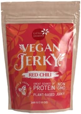 Little Jasmine Vegan Jerky, Red Chili Flavor, Plant Based Protein, Vegan Food, 7.05oz