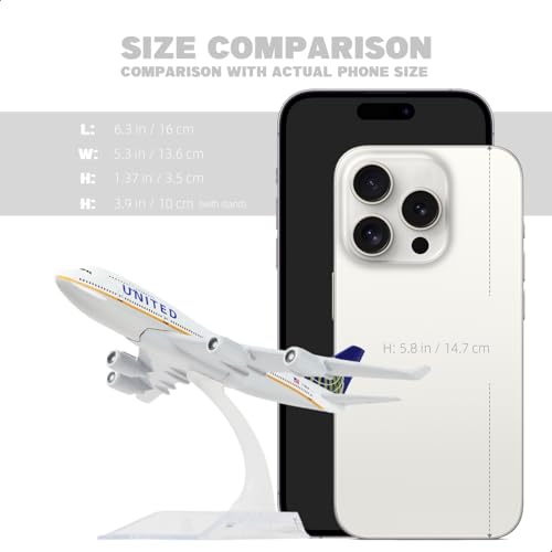 QIYUMOKE 1/400 United Plane Model 747 for Boeing 747 Airlines Diecast Metal Airplane Model with Stand (6 inch L) for Aviation Enthusiasts Gift, Desktop Display - Image 2