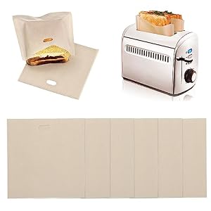 HAOMEEDUO 6 stuks broodroosterzakken, herbruikbaar, sandwich, toasterzakken, hittebestendige broodroosterzak, anti-aanbaklaag, 16 x 16,5 cm, sandwichzakjes, broodroosterzakken, toasterzakken, toastzakjes voor pizza