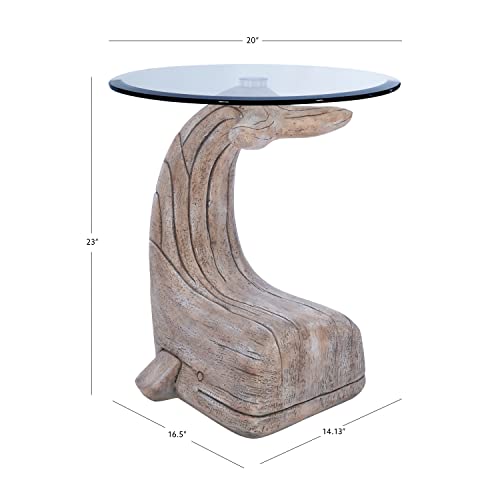 Powell Peabody Whale Brown Driftwood Accent Table with Glass Top - Image 3