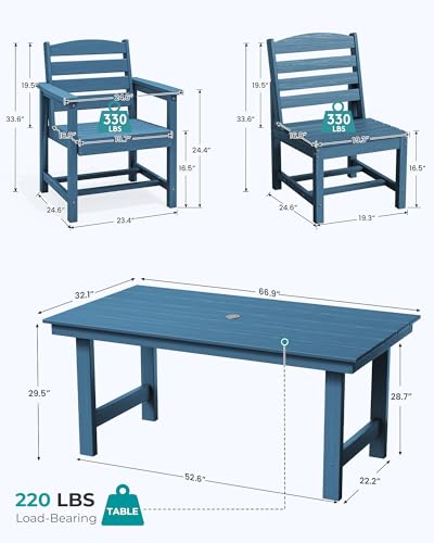 Image of SERWALL HDPE Outdoor Dining Set for 10 with 2 Tables & 10 Chairs, Blue | 12-Piece HDPE Outdoor Dining Set for 10, All-Weather Resistant Dining Furniture