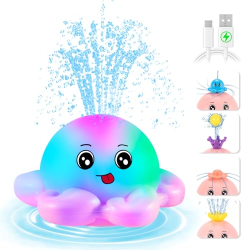 Image of Gigilli Octopus Bath Toys, Baby Bath Toys for Kids Ages 1-3 Baby Girl Light Up Bath Toy Sprinkler 6-12-18 Months Toddler Bath Fountain Toy Infant Birthday 1 2 3 Gifts