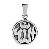 AeraVida Round Allah in Arabic Symbol & Muslim Islamic God .925 Sterling Silver Pendant Amulet