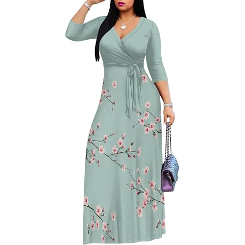 Image of PinkPatty Women's Long Sleeve Maxi Dress Plus Size Trendy Wedding Guest Dress with Pockets&Belt