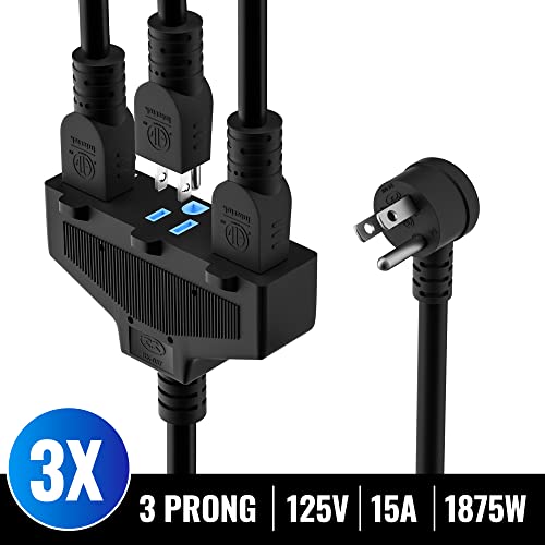 Outdoor Extension Cord 50 Ft with 3 Outlets, 12/3 SJTW 3 Prong Grounded Power Cord, 12 Gauge 12AWG Heavy Duty Power Cable, ETL Listed, 15 Amp 125 V 1875 W-Multiple Outlets for Indoor/Outdoor-Black by Elecan - Image 2
